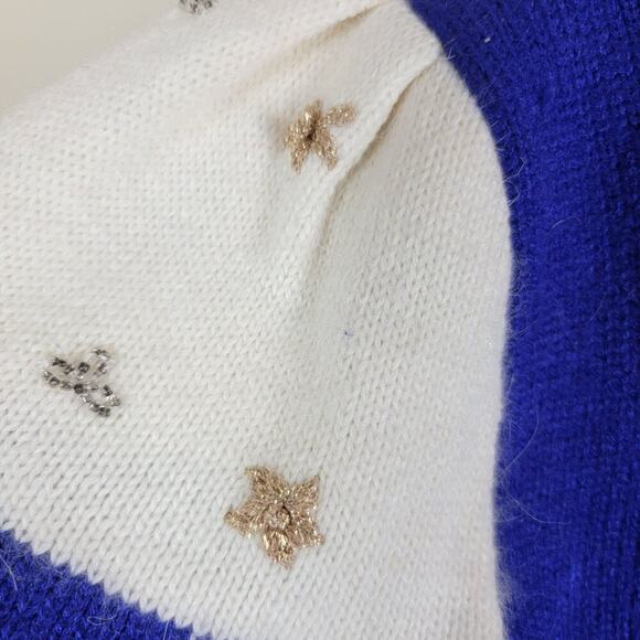 Jaclyn Smith Vintage 80s Womens Beaded Sweater size M Blue V-Neck Pullover - Picture 6 of 11